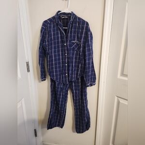 ❤️Victoria Secret Plaid Blue Pink Longsleeve Pants Pahama Set Small